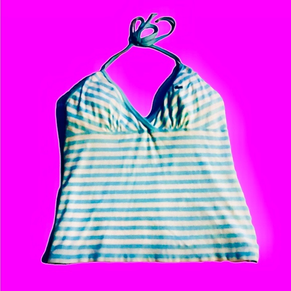 Lacoste Baby Blue & White Striped Tennis Halter Top - L - Picture 1 of 6